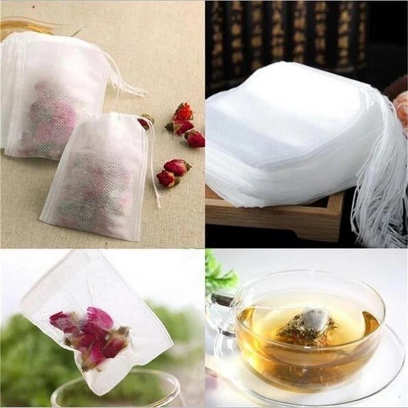 100 Pcs Empty Loose Tea Bag Scented Tea Bags Drawstring Pouch Bag Seal Filter for Herb Spice Household Accessories Supplies