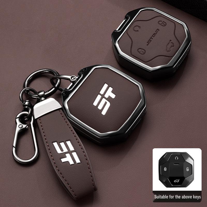 Чехол для ключа Jetour Traveler и Chery Shan Hai T2: 25 совместимых моделей, полное металлическое покрытие и пряжка.
