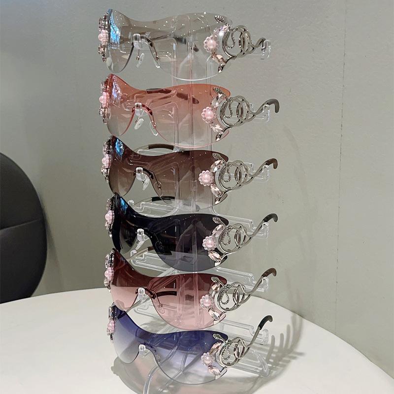 Солнцезащитные очки Y2K с металлическим змеем и цветами, винтажные, в стиле панк, без оправы, роскошные дизайнерские очки для женщин и мужчин