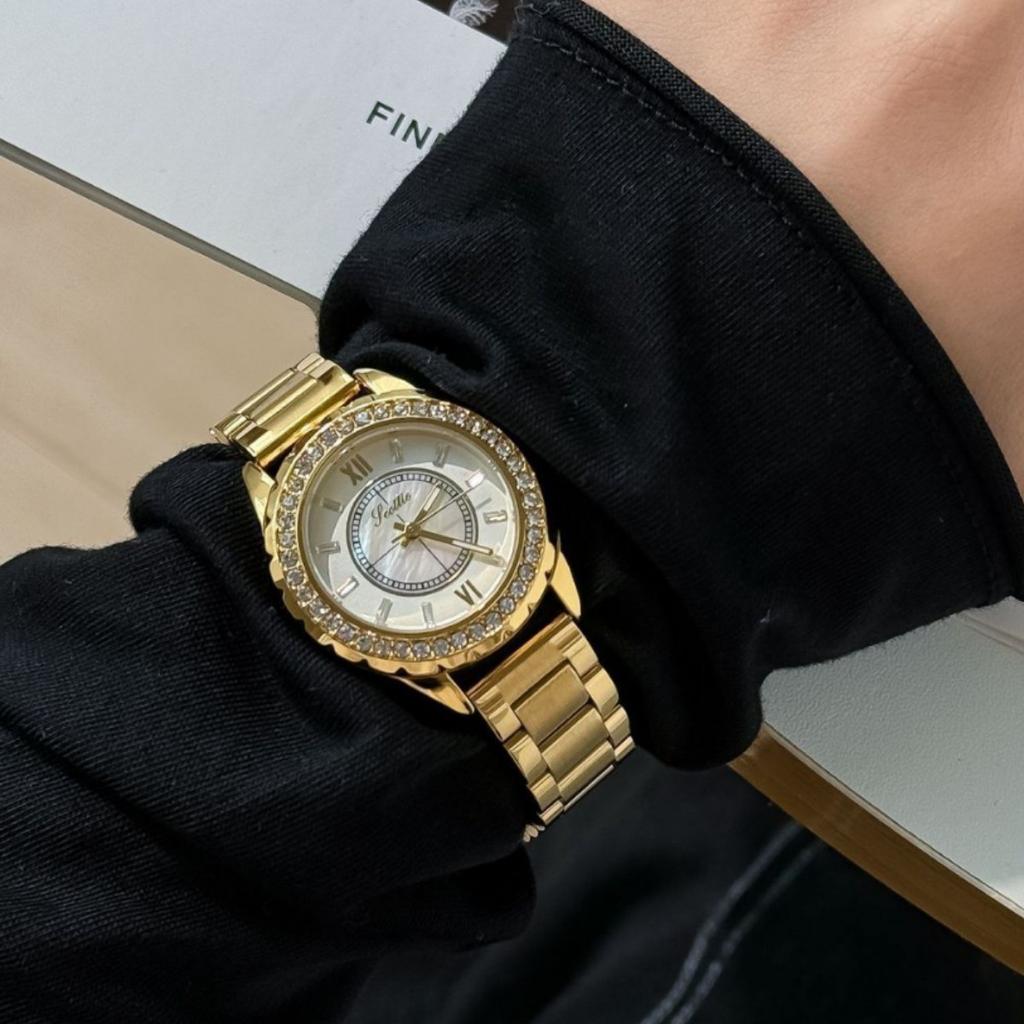 Ceramic Steel Belt Women'S Watch 9677 Diamond-Encrusted Fritillary Gold Watch