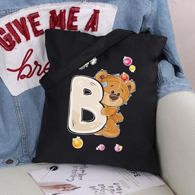 Женская парусиновая сумка-шоппер Harajuku, женская сумка большой вместимости, классическая винтажная сумка на плечо, милая сумка с узором медведя, большая сумка