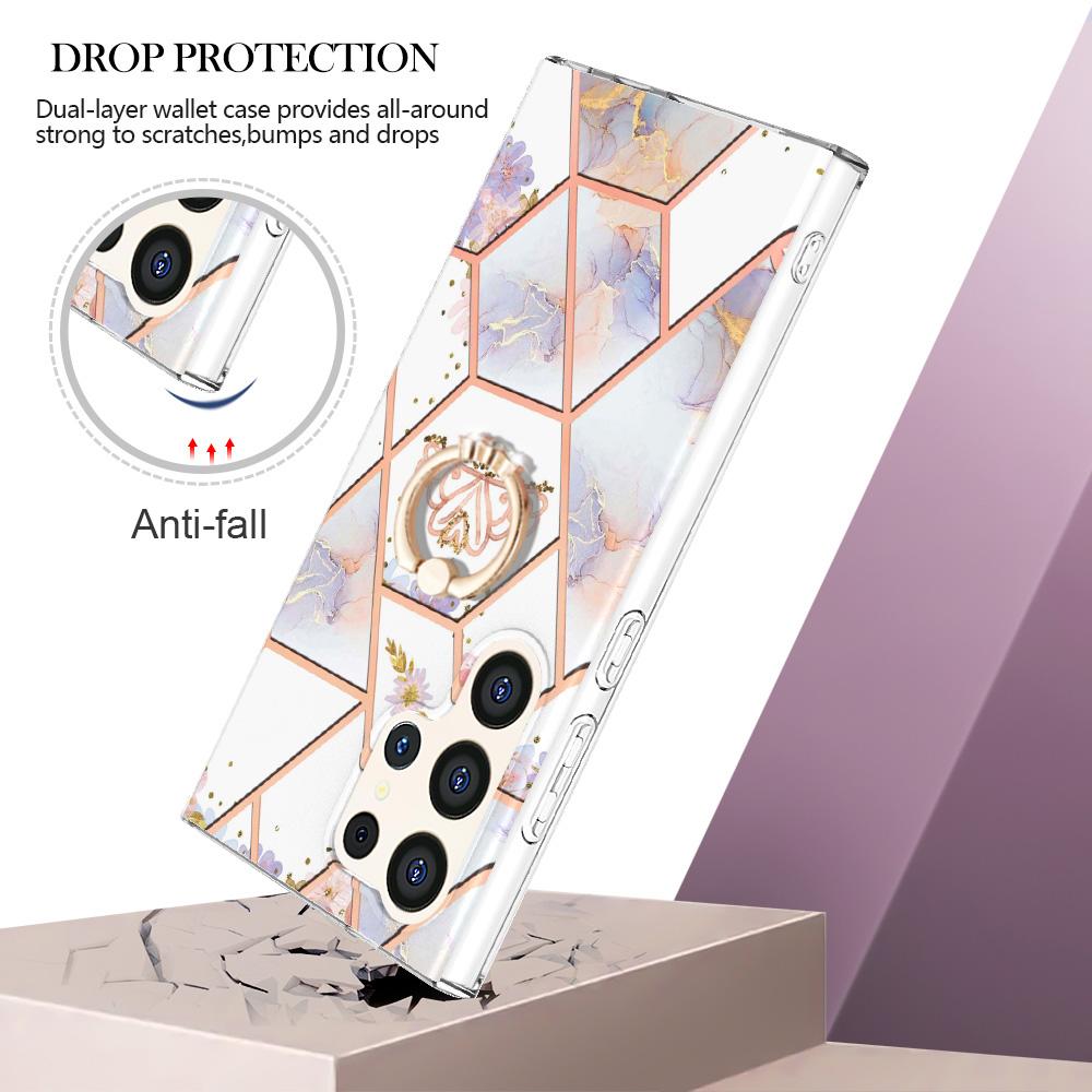 Ультратонкий чехол для телефона IMD с кольцом-держателем и золотистой окантовкой и мраморным цветком для Samsung Galaxy S20, S21, S22, S23, S24, A11, A13, A14, A23, A34, A54, A53, A73, A33...