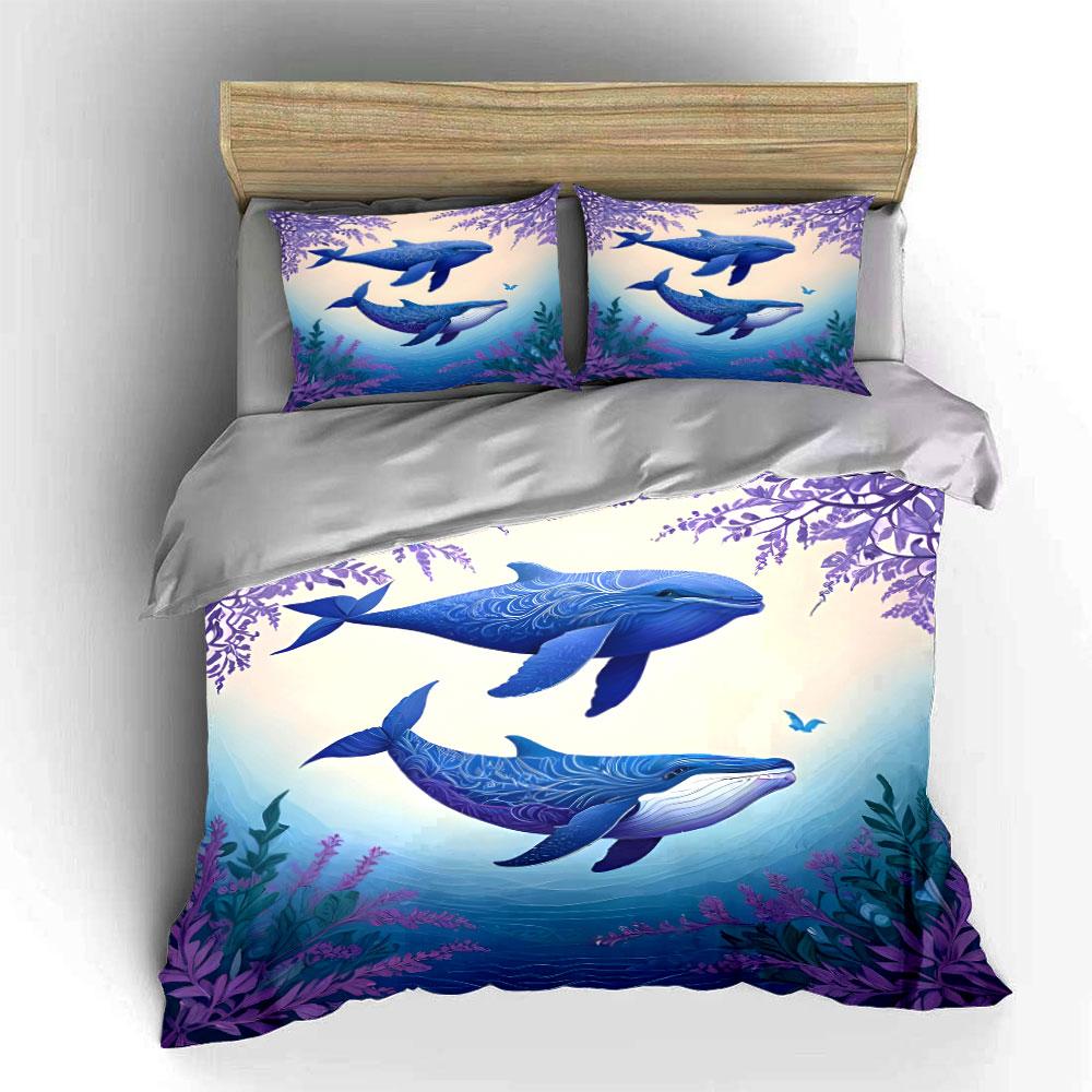 Blue whales and foliage. Bedding sets Duvet cover sets Duvet covers Pillowcases(1 * Duvet Cover 2 * Pillowcases without duvet insert)