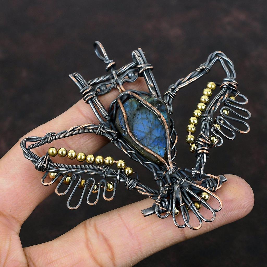 Подвеска из лабрадорита, подвеска из медной проволоки, уникальная подвеска в виде совы, изящная подвеска ручной работы, подвеска из медной проволоки, ювелирное изделие из драгоценных камней, подарок для мамы