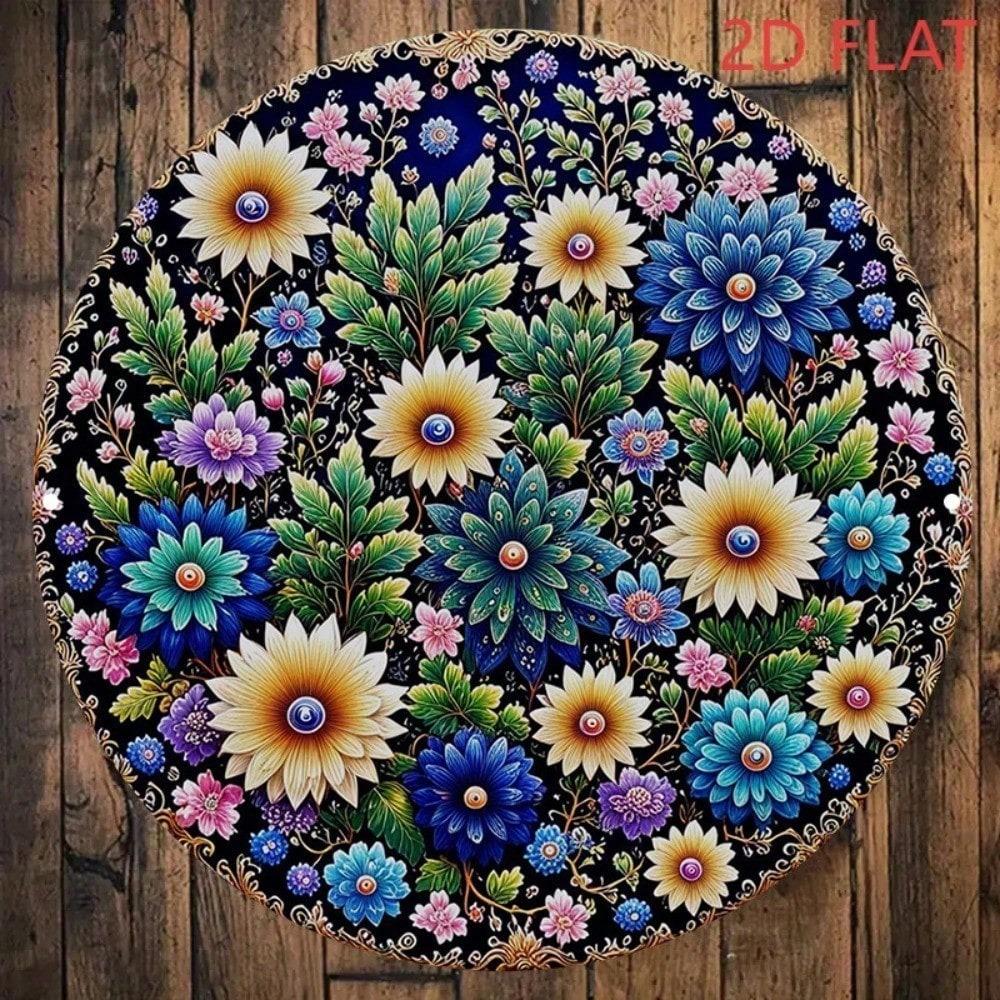 Винтажное круглое мандала металлическое настенное искусство 8 дюймов бирюзово-синее золотое бохо декор алюминиевый знак домашний бар