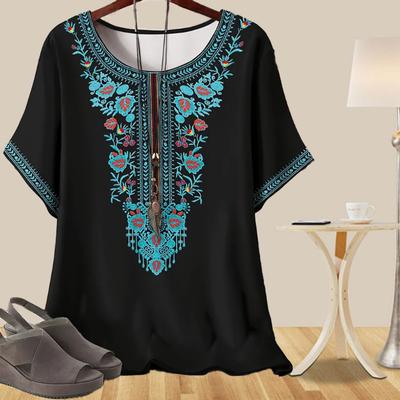 Женская трендовая повседневная свободная весенняя рубашка с коротким рукавом, изысканные ретро-узоры, напечатанные топы