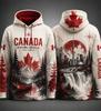 Canada 3D Print Hoodie, Maple Leaf Toronto City Landscape Sweatshirt, 100% Polyester Canadian Flag Unisex Casual Pullover Top