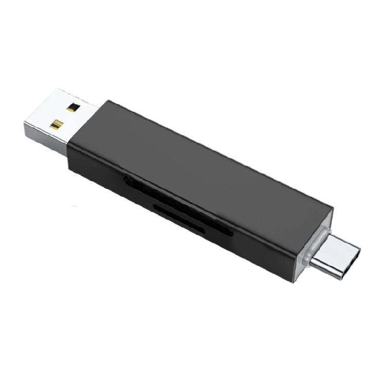 Многофункциональный алюминиевый кард-ридер для карт TF, USB Type A/C, двойной слот, не требует драйверов, для командировок, для обмена документами