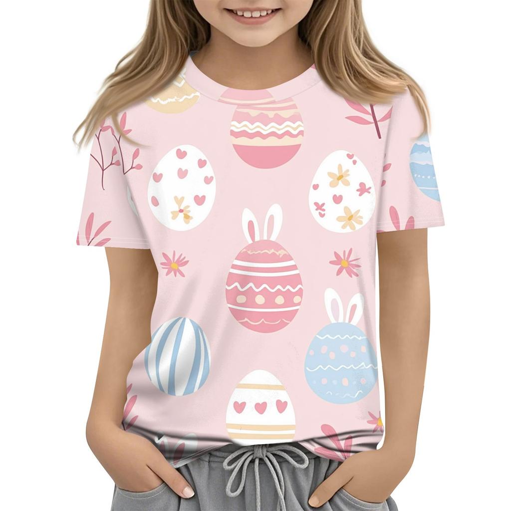 Детская модная повседневная футболка с коротким рукавом и принтом в виде Пасхи и круглым вырезом