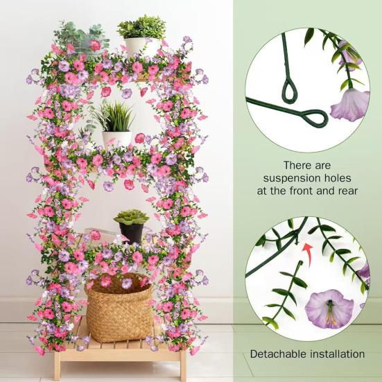 67" Artificial Flowers Vines Garland Fake Morning Glory Hanging Vines Faux Silk Spring Floral Garland for Mantel Wall Fence Wedding Banquet Decor