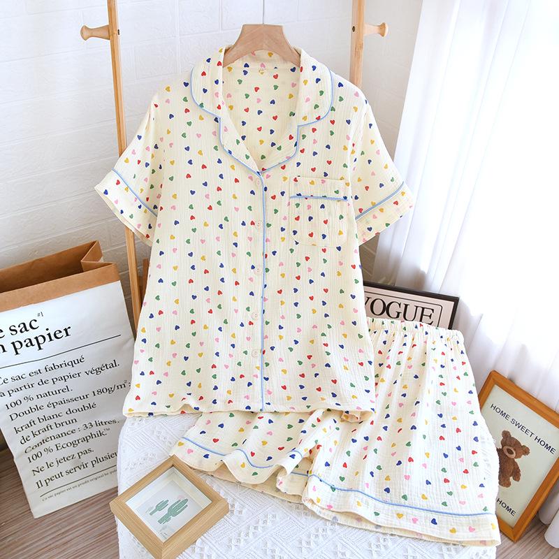 Женский летний пижамный комплект из чистого хлопка - Милый, Дышащий, с коротким рукавом и шортами