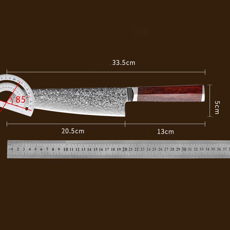 8 Inch Kiritsuke Knife 67-layer Damascus VG-10 Steel Blade Chef Slicing Cleaver Japanese Kitchen Knife Hexagonal Rosewood Handle