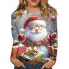 Женская модная повседневная футболка с длинным рукавом и рождественским принтом, с круглым вырезом