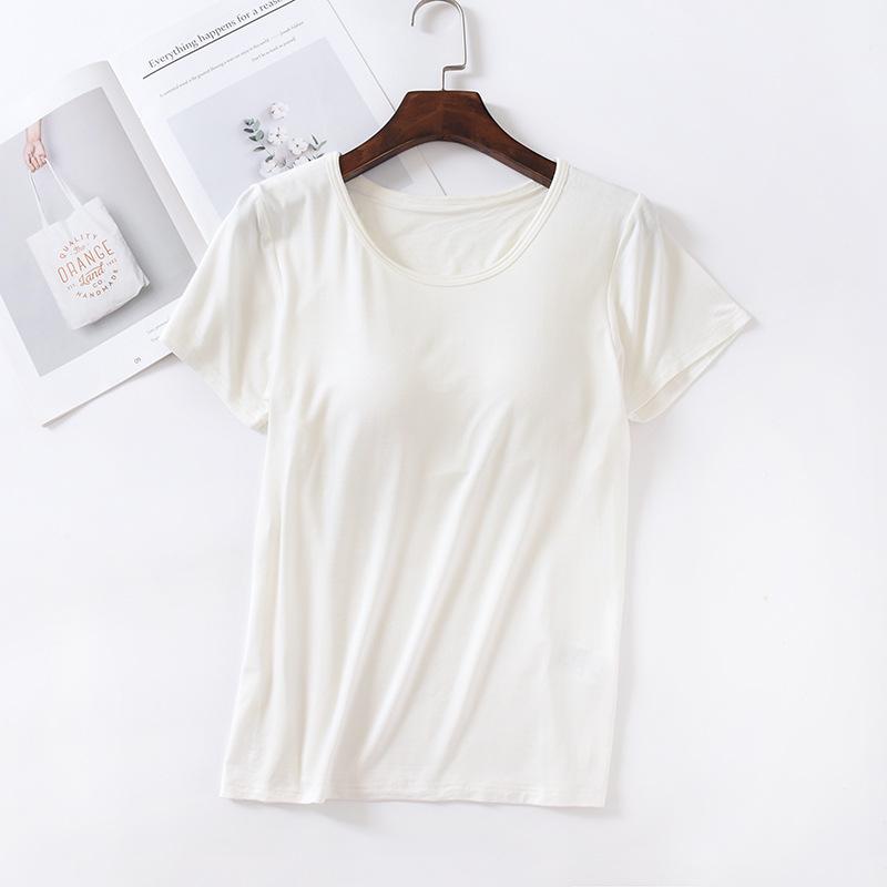 Женский топ из модала с короткими рукавами, утепленный, облегающий, с круглым вырезом, без бюстгальтера