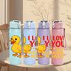 1PC Cute Yellow Duck Text Pattern 750ml Color Plastic Sports Water Bottle Leakproof Flip Straw Lid Suitable for Sports Office Home Use