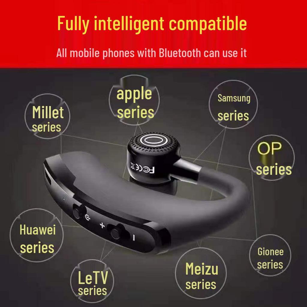 V9S Wireless Bluetooth Headset: Single-Ear, Stereo, Ideal for Sports, Business, and Compatible with Apple, Huawei, and Android Devices.