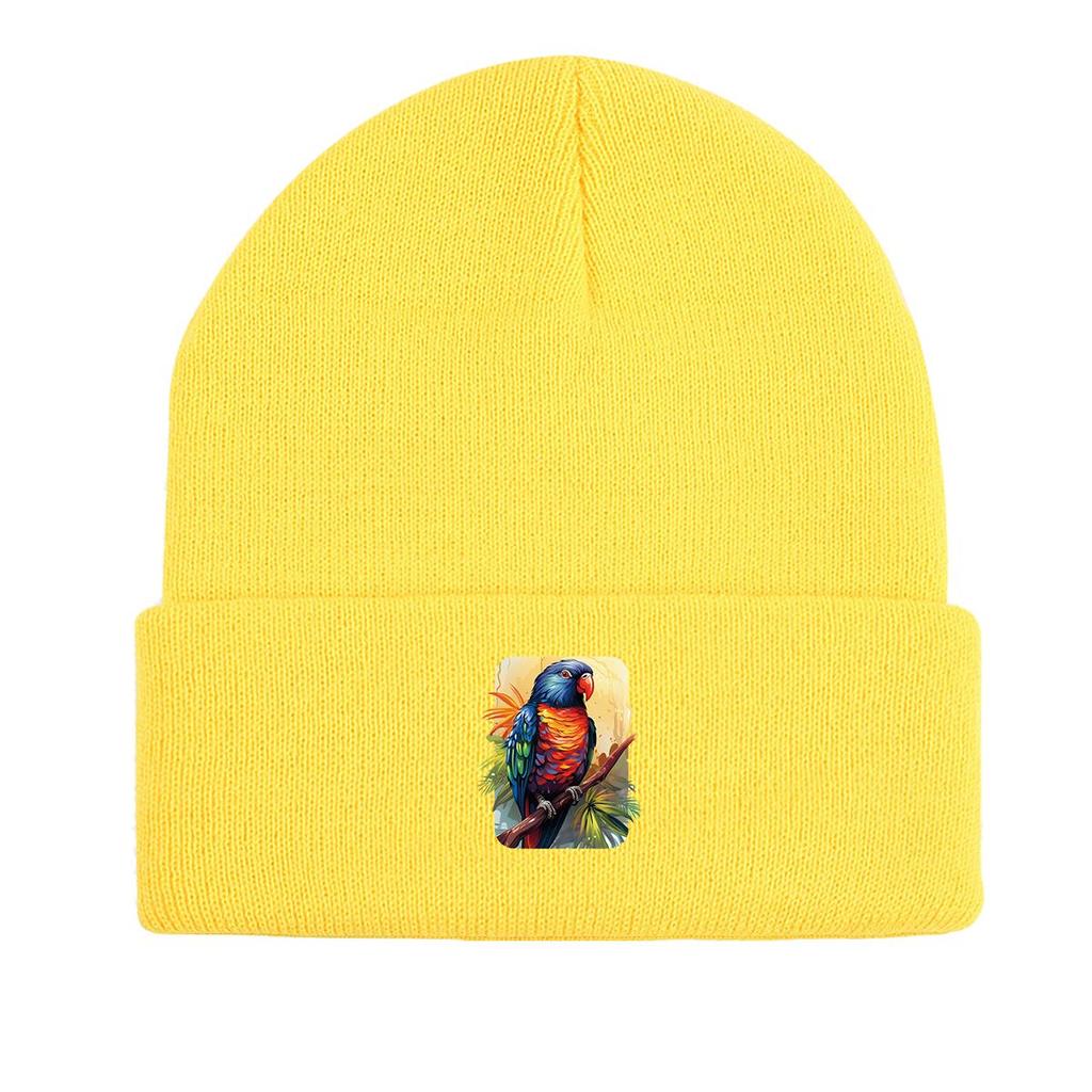 Colored Parrot Print Knit Cap Beanie, Animal Skullies Beanies Fit Stretchable Headwear Headwear Knitted Hat Beanie