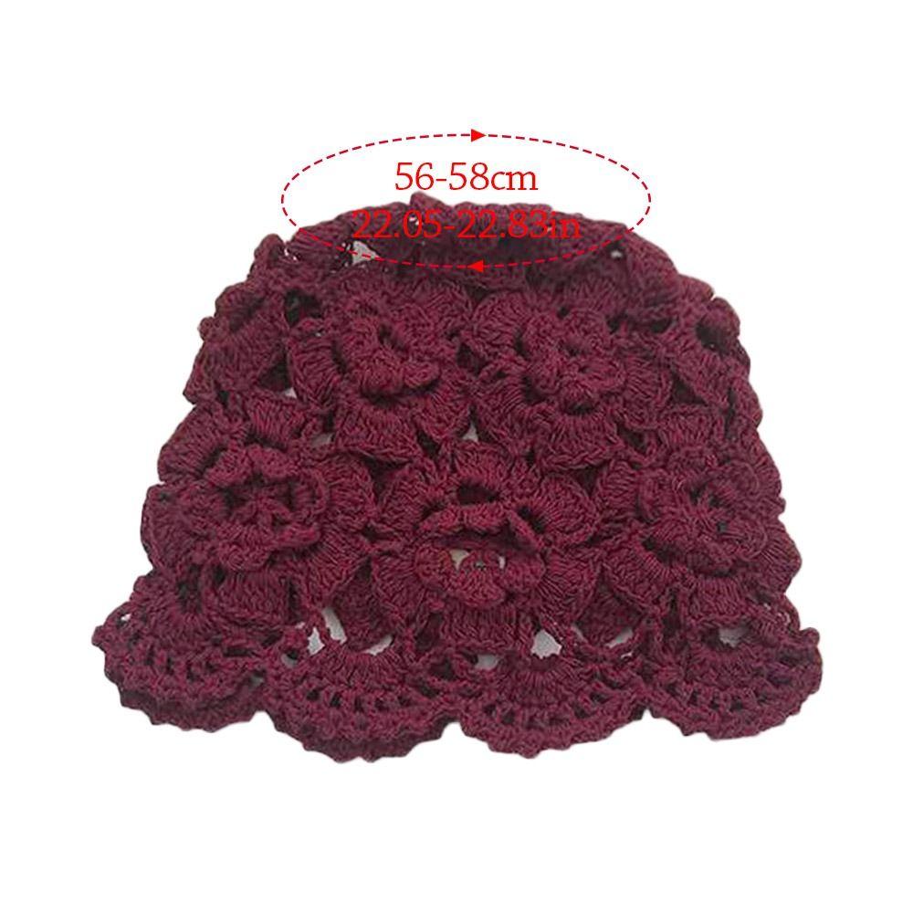 Flowers Knitted Hat Hollowed Out Beret Cap Breathable Baotou Hat for Women