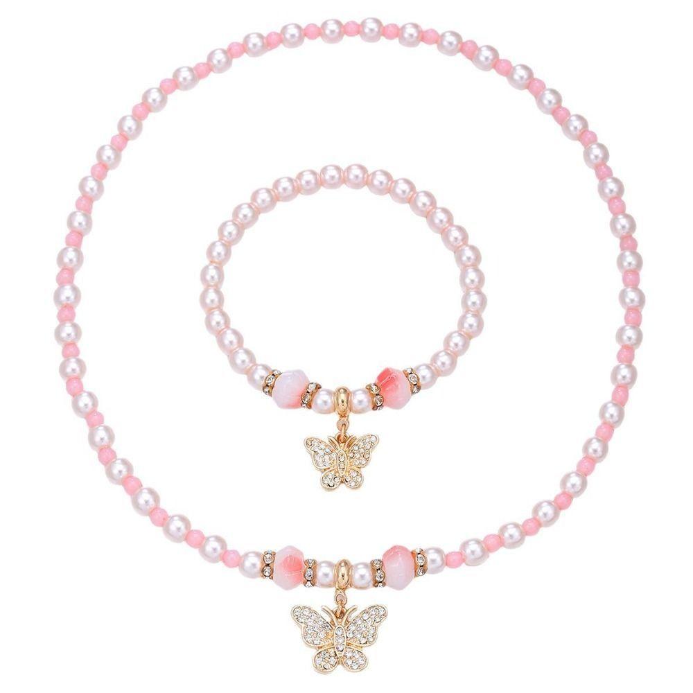 Жемчужные ожерелья Браслеты с дизайном «Бабочка» Модные комплекты ювелирных изделий для детей