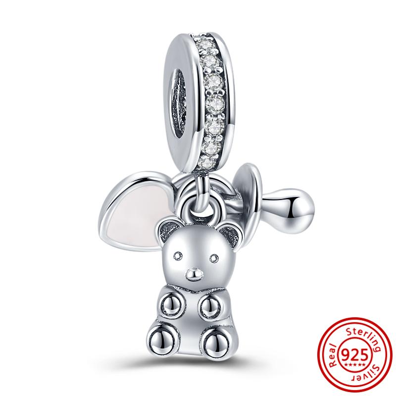 S925 Серебряный Подвеска в виде животного кошка, собака, панда, сова, белка, единорог, лошадь, медведь, кролик, сделай сам, бусина подходит для оригинального браслета, ювелирные украшения