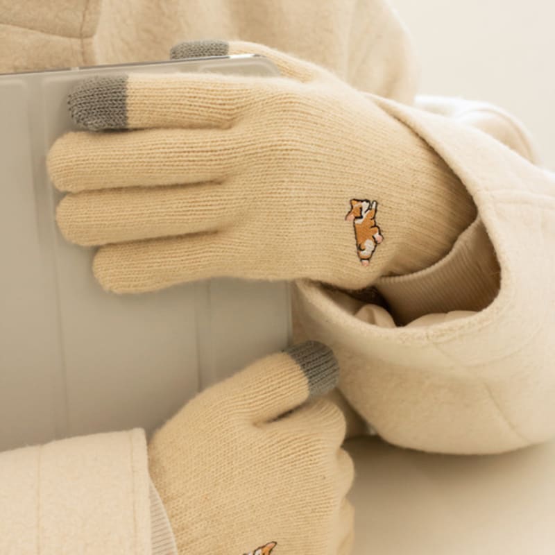 SNOOZY Валлийский корги Вышитые шерстяные вязаные перчатки в Дзинбэй