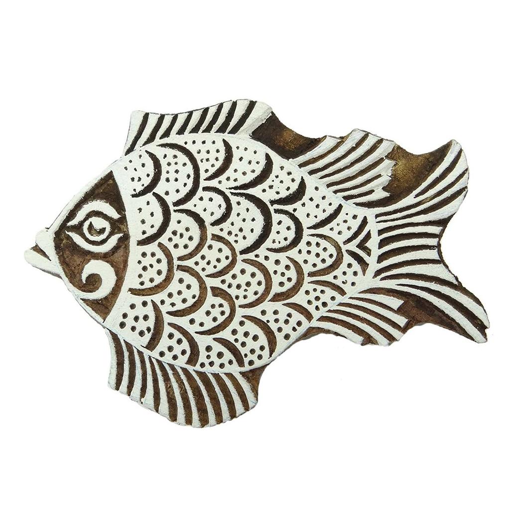 Wood Textile Stamp Fish Brown Textile Printing Block Stamps For Clay