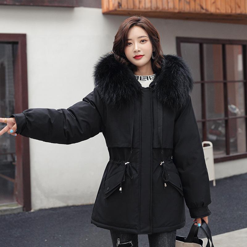 FASHION Drawstring Cotton-padded Women's Medium and Long Added Jacket Korean Version Loose Down Cotton-padded Winter Coat Clothes