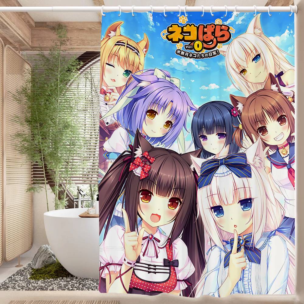 Nekopara Неко Аниме Паттерн Занавеска для Ванной Душевая Занавеска Водонепроницаемая с 12 Крючками Домашний Декор