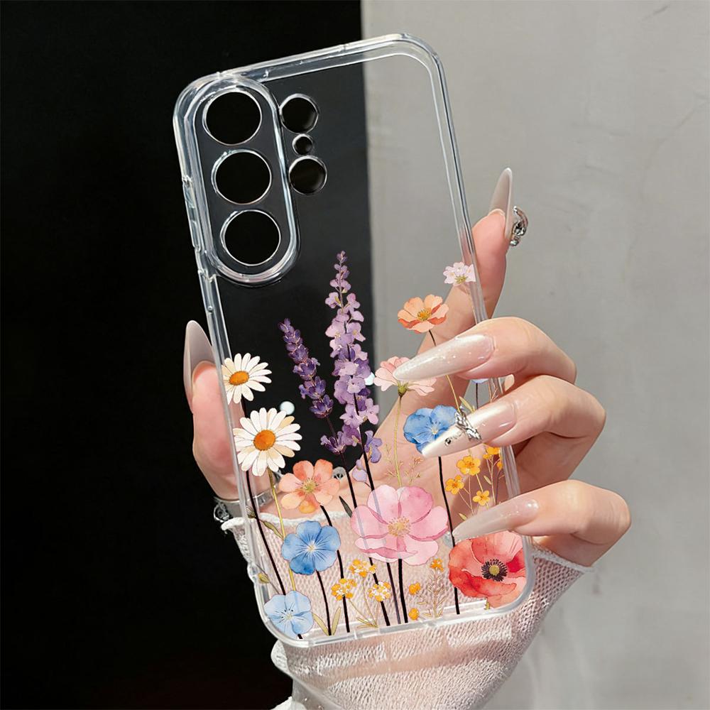 Милый Цветочный Прозрачный Чехол с Ромашками для Samsung Galaxy S26 S25 S23 S22 Ultra Plus Прозрачный Мягкий ТПУ Ударопрочный Цветочный Чехол