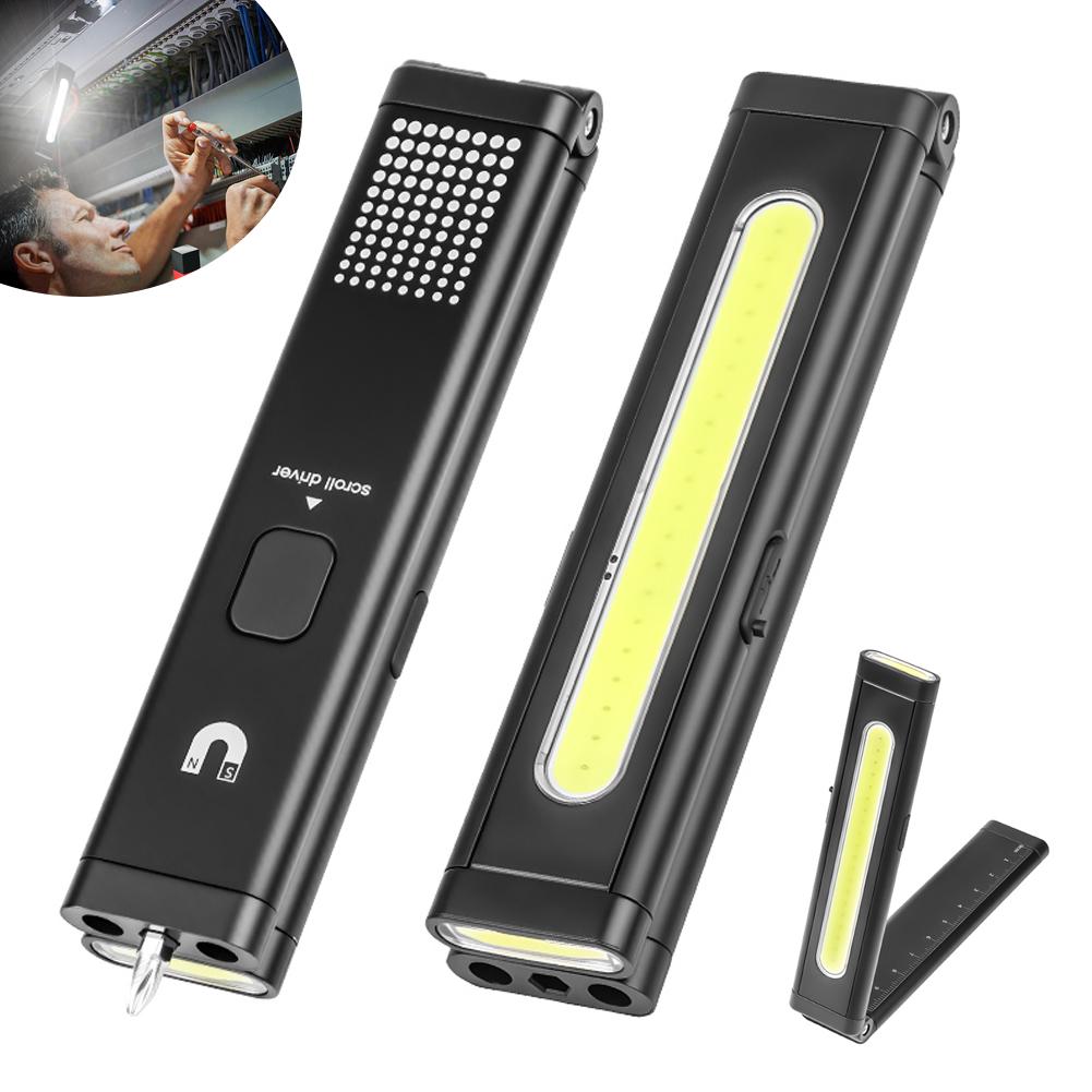 Мини-фонарик LED, перезаряжаемый через USB-C, с линейкой, рабочий инструмент, многоисточниковый магнитный скрытый набор отверток, свет O5G3