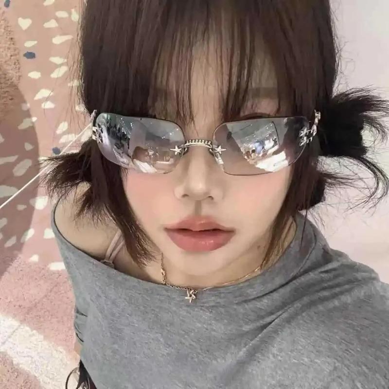 Fashionable Frameless Sunglasses Women Metal Frame Unisex UV400 Protection Summer Glasses High-End Eyewear