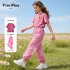 Летний комплект для девочек FivePlus из чистого хлопка: футболка с коротким рукавом и штаны-джоггеры