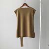 Split Hem Waist Coat with Belt Women's Autumn and Winter V-neck Knitted Vests Outer Wear Korean Version Loose Vest Women's Sleeveless Top