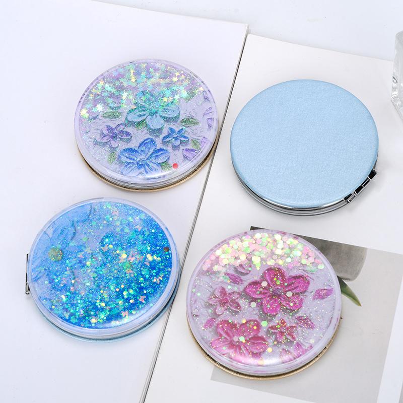 Портативное двухстороннее складное косметическое зеркало с перетекающим сверкающим песком, женские подарки, мини-зеркало для макияжа, компактные карманные зеркала