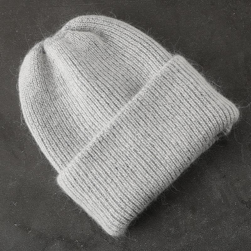 Konijnenbont Zachte Warme Beanie Muts Voor Vrouwen Wol Motorkap Dikke Gebreide Mooie Skullies Mutsen Ангорская вязаная шапка