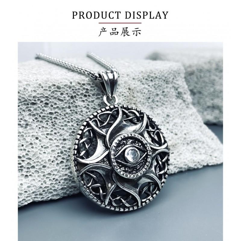 Vintage Evil Eye Pendant Necklace With Rhinestones Copper Geometric Charm On Pearl Chain Retro Boho Jewelry Daily Wear