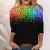 Mardi Gras T Shirts For Women Sequins Printing Festival T Shirt 3/4 Length Sleeve Crew Neck Carnival Streetwear Tops Clothes