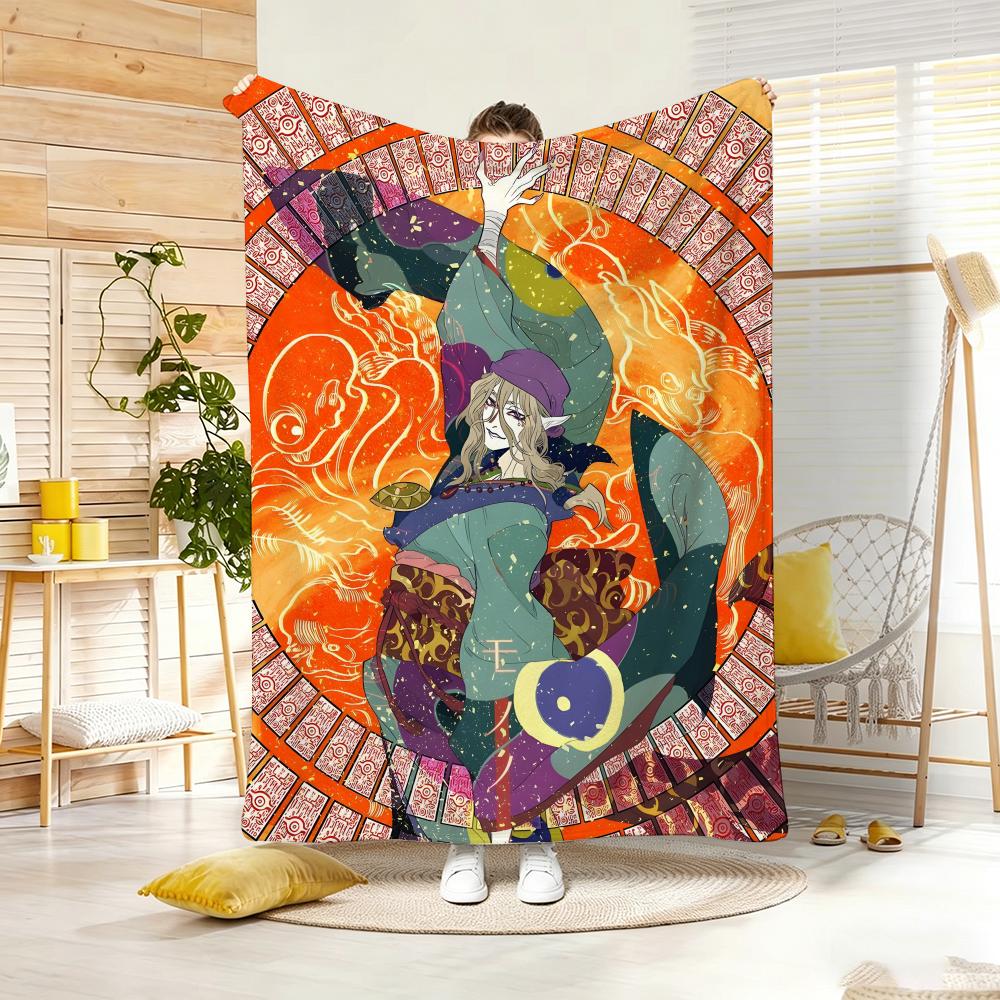 Ukiyo e style Yokai Anime M-Mononokes Throw Lightweight 240g Flannel Blanket Soft Skin-friendly for Summer Cooling