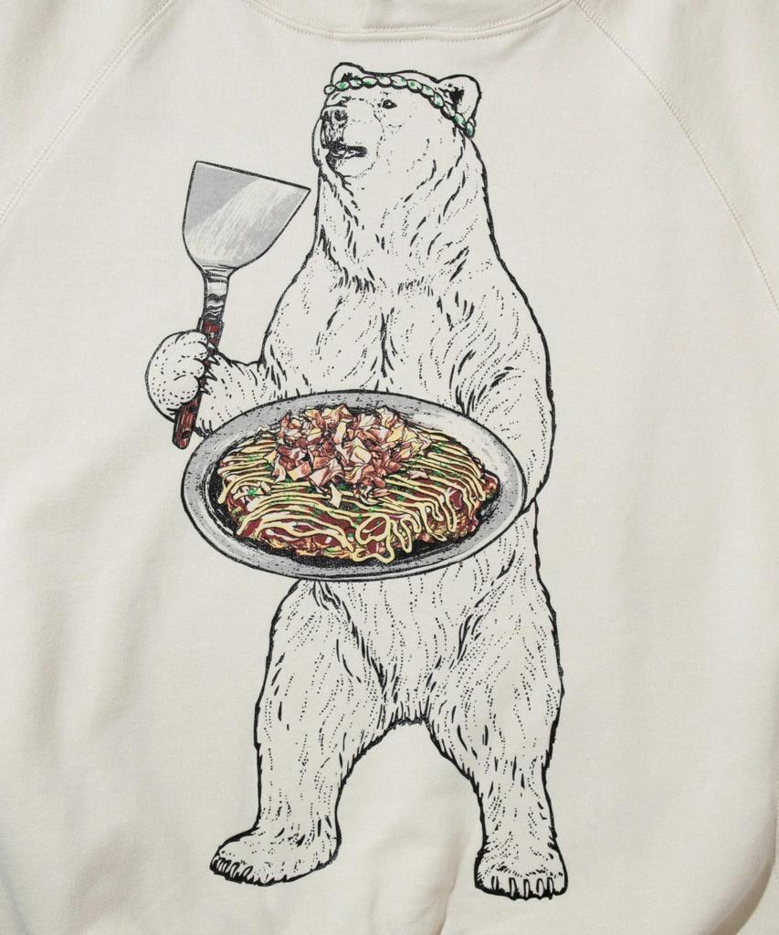 [go slow caravan] 332607 Okomi Yakikuma Pullover Hoodie, Air-Spun Yarn Fleece, Ivory, Size S