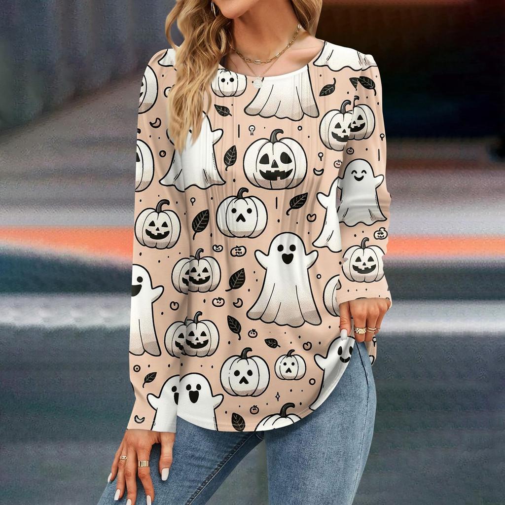 Женская осенняя мода повседневные топы на Хэллоуин с длинным рукавом рубашки свободные пуловеры