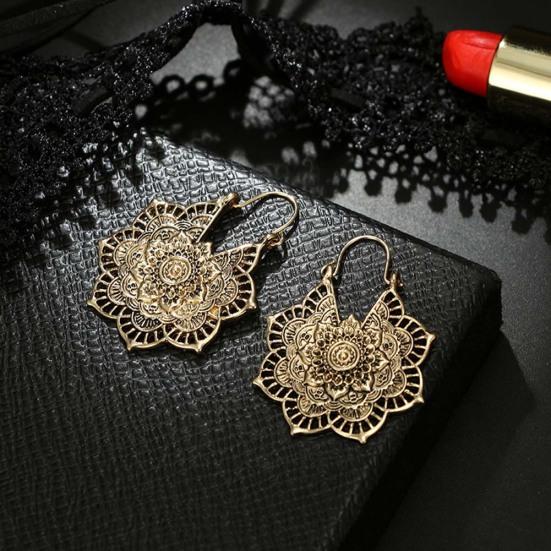 Bohemian Women Hollow Flower Honeycomb Filigree Hoop Earrings Retro Jewelry Gift