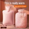Plush Water-Filled Hot Water Bag Set: Detachable & Washable Hand, Belly, & Foot Warmer with Imitation Rabbit Wool.