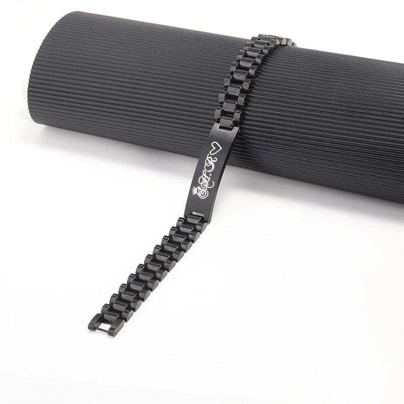 Женский браслет с именем по индивидуальному заказу из нержавеющей стали, черный цвет пистолета, титановый браслет, ювелирные изделия, подарок на день Святого Валентина
