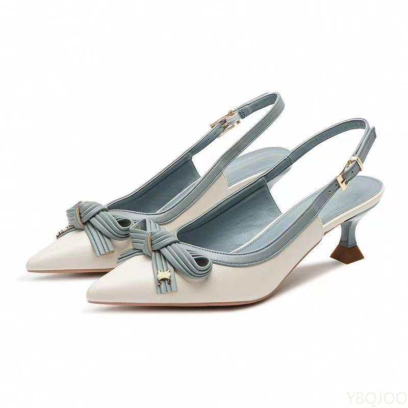 Elegant Bow Thin Heel Pointed Toe Shallow Mouth Single Shoe Color Blocked Simple Casual Fashionable Women's Shoes