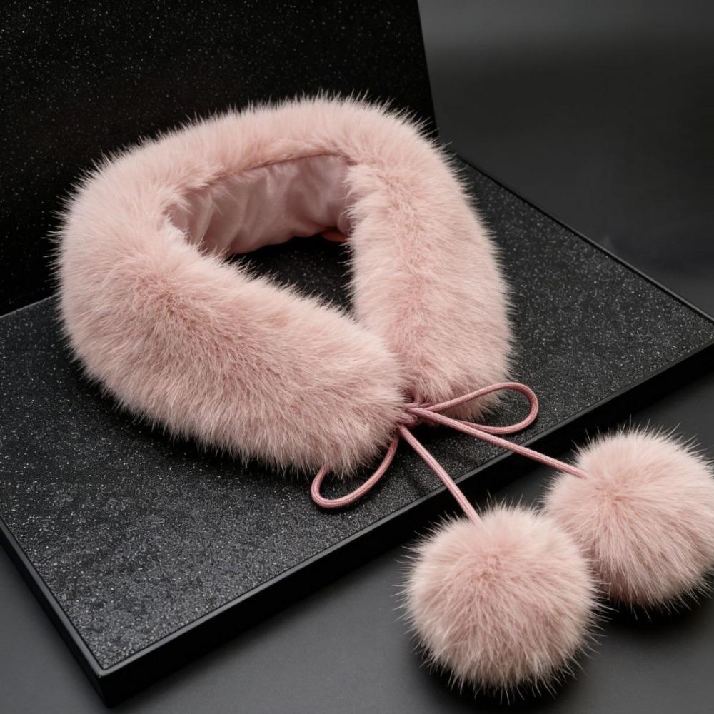 Pom Pom Tie Fur Collar Scarf Soft Plush Fluffy Neck Warmer New Plush Collar Scarf  Women