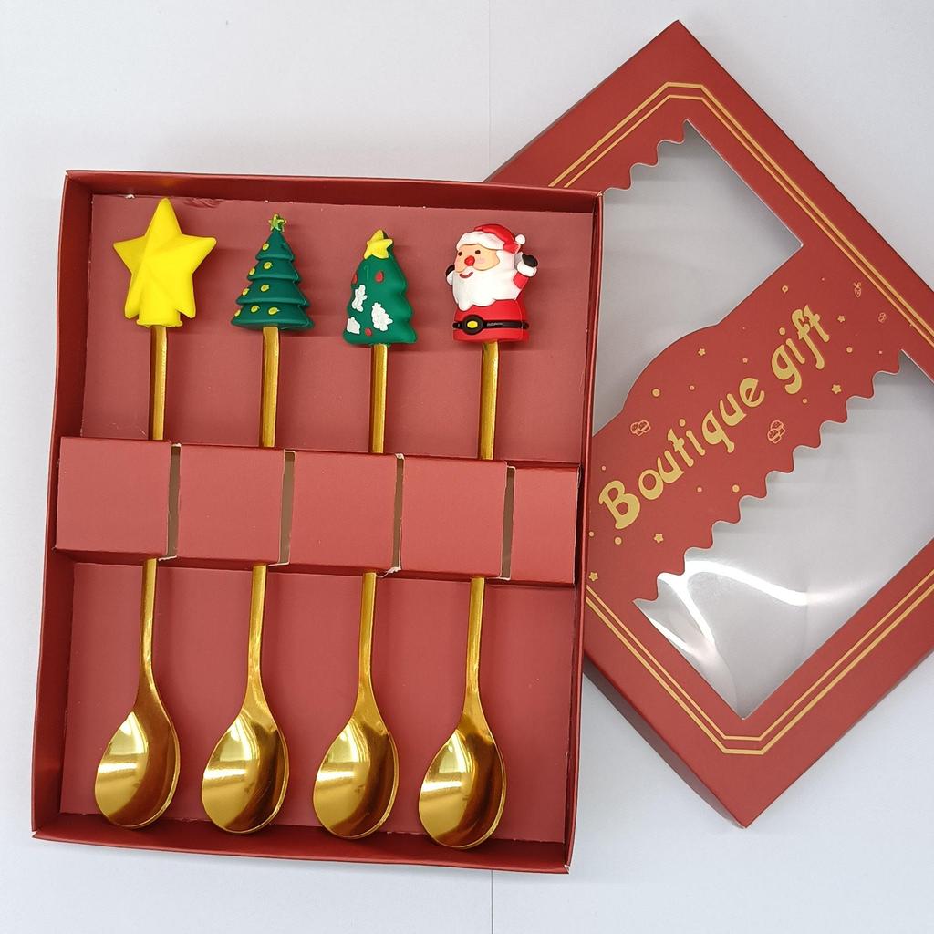 Креативный мультяшный набор ложек и вилок из нержавеющей стали: Палочка для кофе, Фруктовая вилка, Рождественский подарок