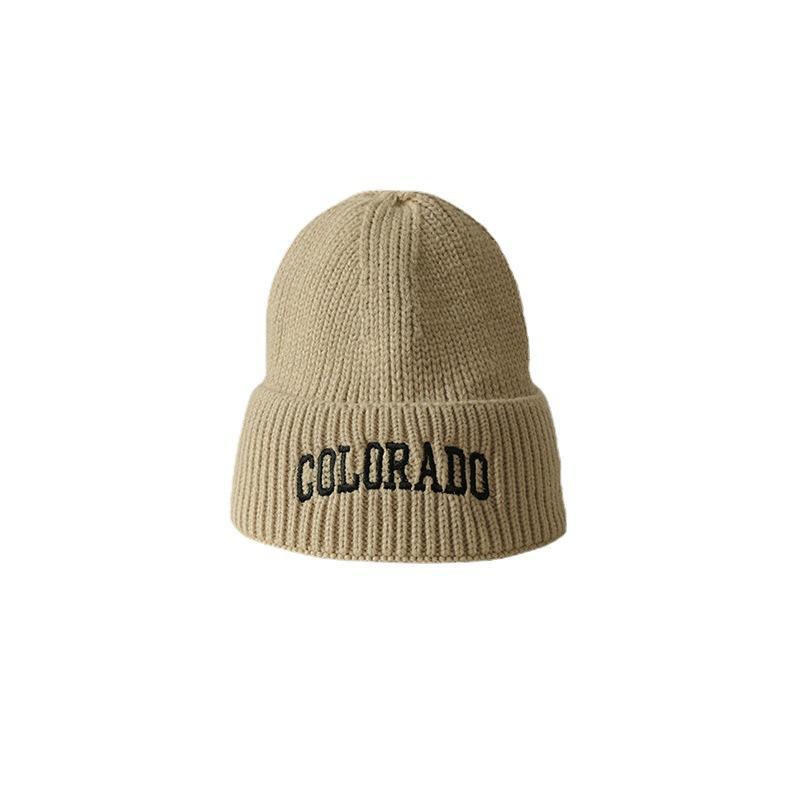 Wool hat, versatile for men and women in autumn and winter, big head circumference, warm ear protection, knitted hat, embroidered letter cold hat