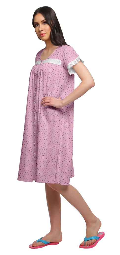 Moomaya Женская ночная рубашка с короткими рукавами и хлопковой кружевной каймой с принтом