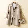 Wool Blend Coat Single Breasted Mid-Length Pea Coat Notch Lapel