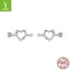 S925 Sterling Silver One Arrow Through Heart Mini Stud Earrings, Love Cupid'S Arrow Stud Earrings
